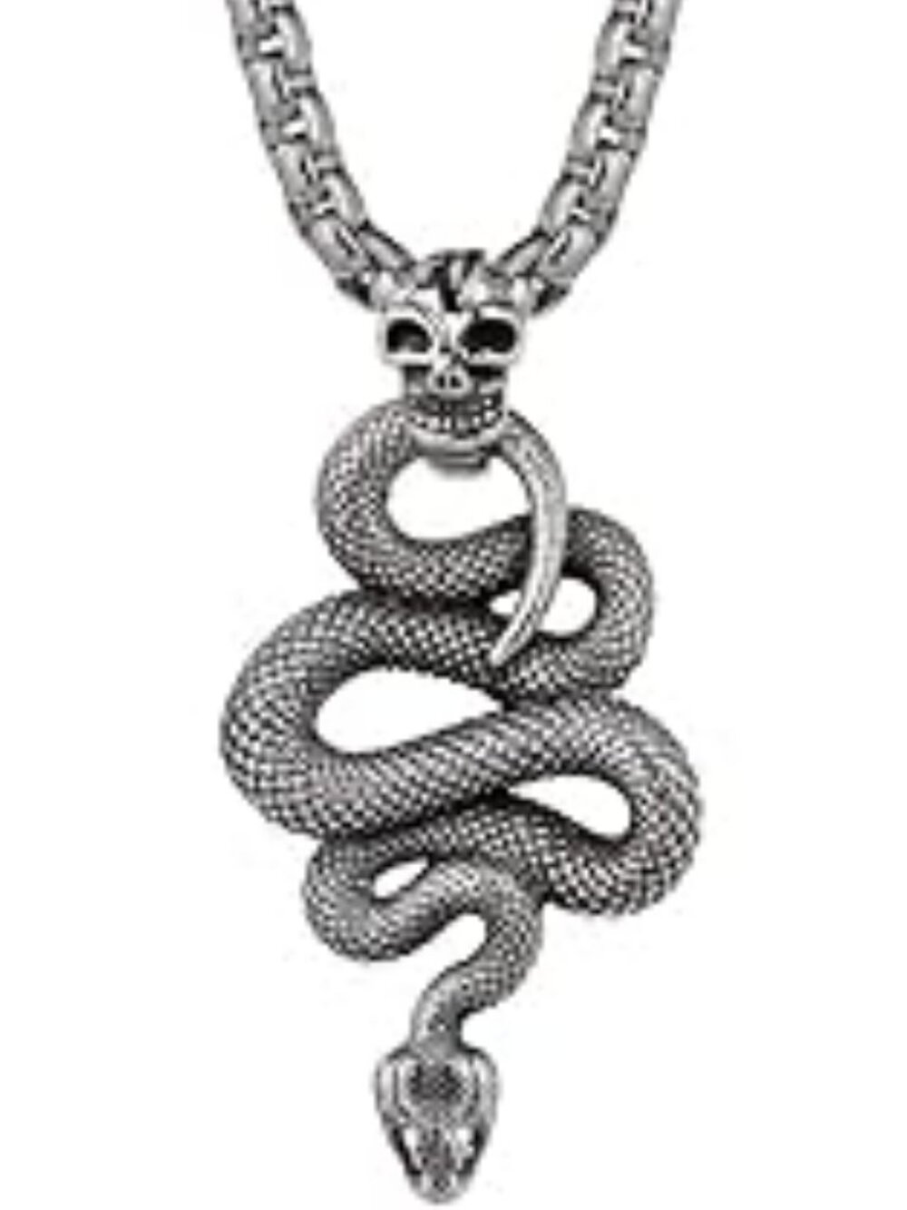 NEW Snake‎ Pendant Necklace with Skull Gothic Silver Chain Statement Jewelry